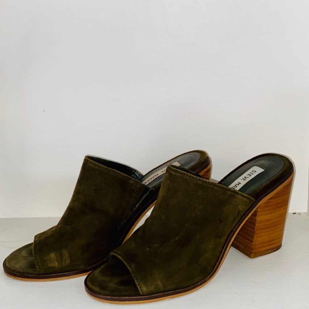 Steve Madden Block Heel Mules in Olive Green